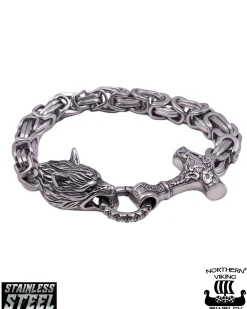 Byzantine Thor's Hammer Wolf Head rannekoru - Teräs