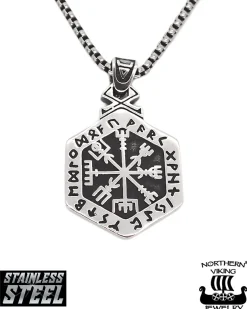 Hexagonal Vegvisir kaulakoru - Teräs