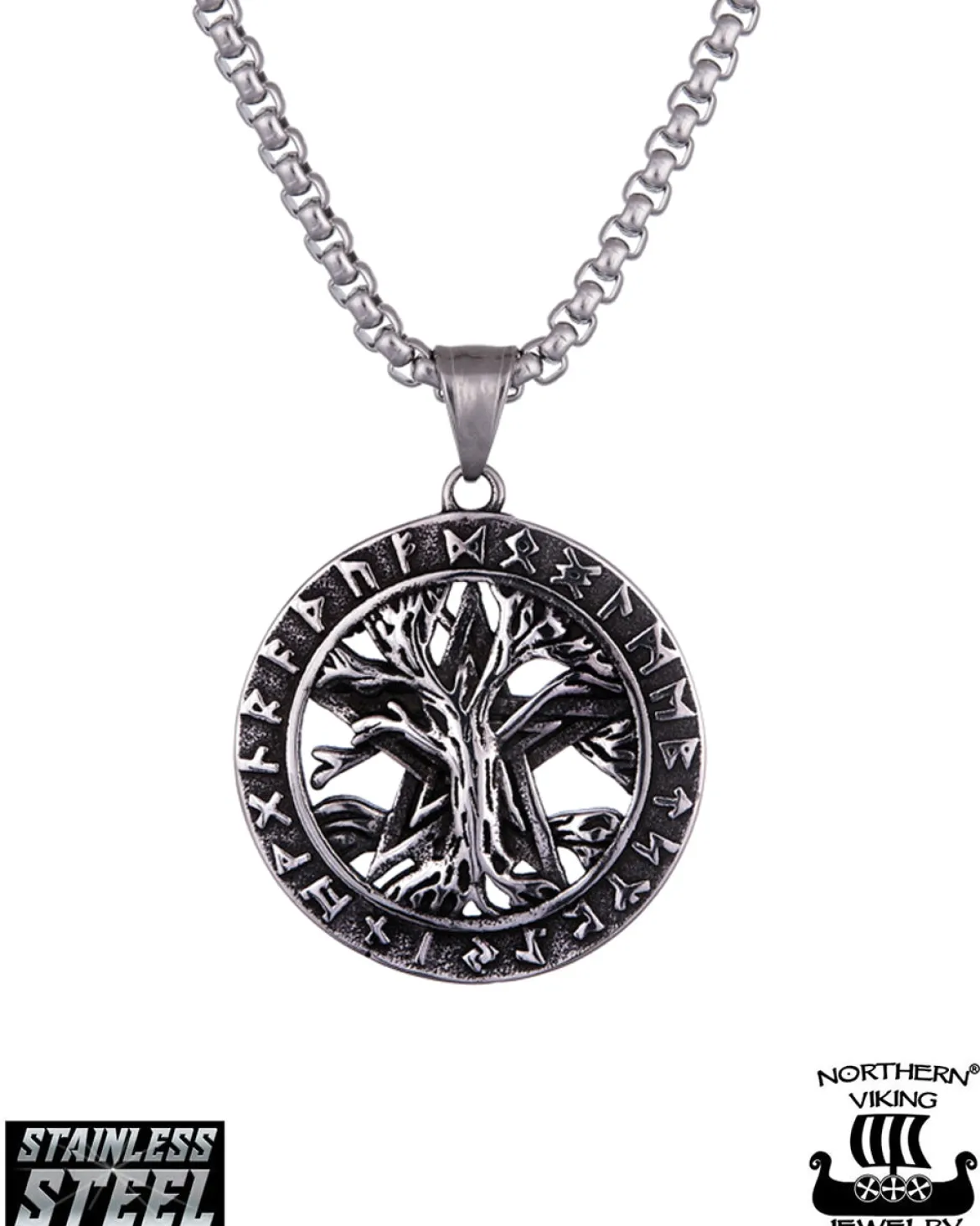Riimu Tree Of Life kaulakoru - Teräs