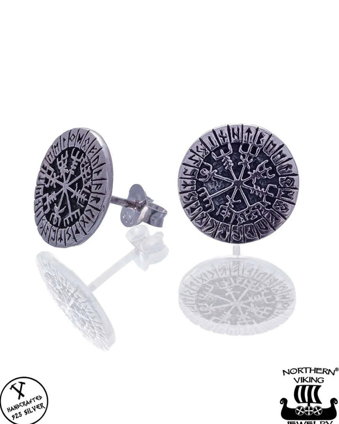 Riimu Vegvisir nappikorvakorut - Hopea