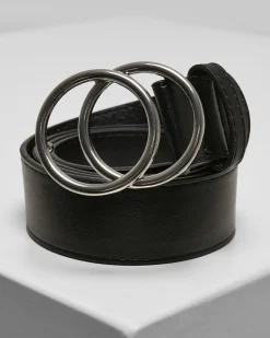 Ring buckle keinonahkavyö - Musta/Hopea