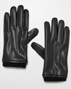 Synthetic leather hanskat - Musta