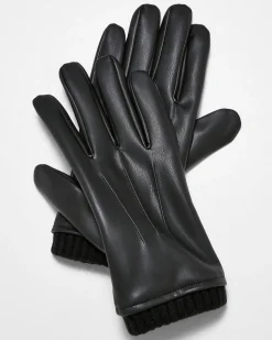 Synthetic leather hanskat - Musta